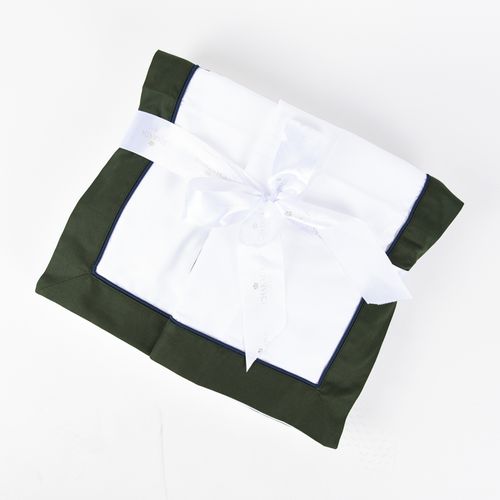 Jogo de Lençol 600 Fios Barrado Verde Musgo Cordonê Marinho