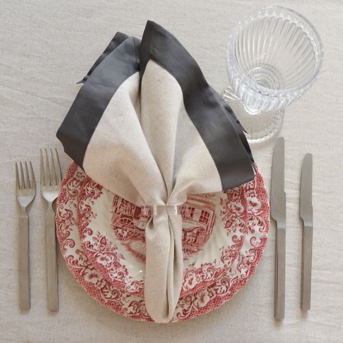 Guardanapo Linen Bege Barrado Chumbo