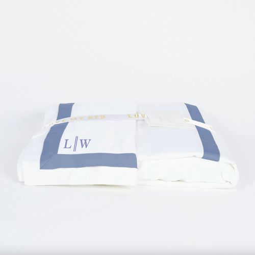 Fronha Avulsa 600 Fios Branca Esquadro Duplo Azul Jeans
