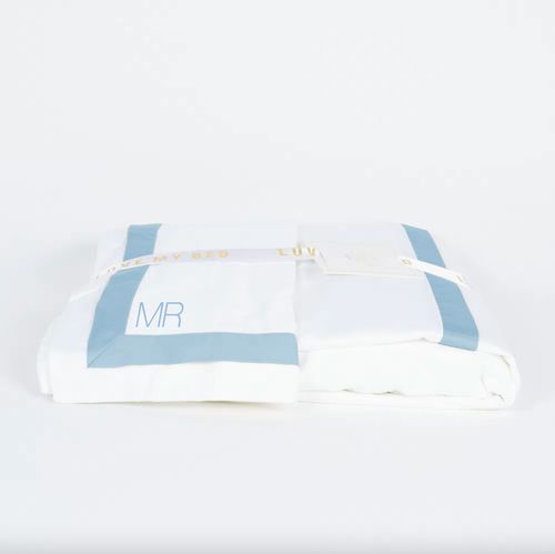 Fronha Avulsa 600 Fios Branca Esquadro Duplo Azul Celeste