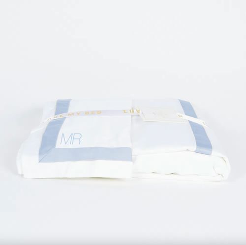 Fronha Avulsa 600 Fios Branca Esquadro Duplo Azul Bebê
