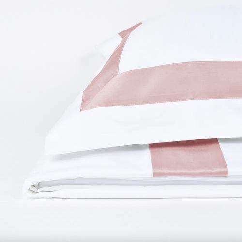 Fronha Avulsa 600 Fios Branca Barrado Interno Rose