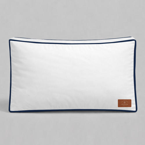 Fronha de Almofadão 600 Fios Branco Royal Hotel Cordonê Azul Marinho